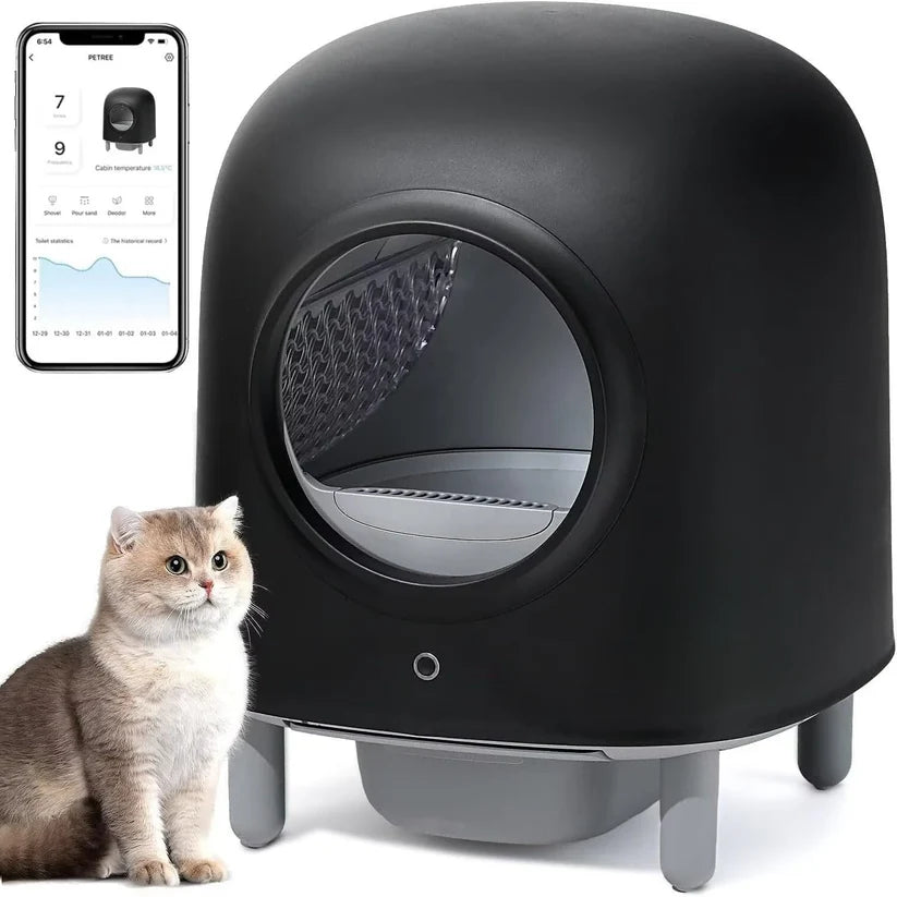 Pack félin Litière automatique haute technologie + disributeur de croquette à distance + un arbre à chat moderne et super stylée