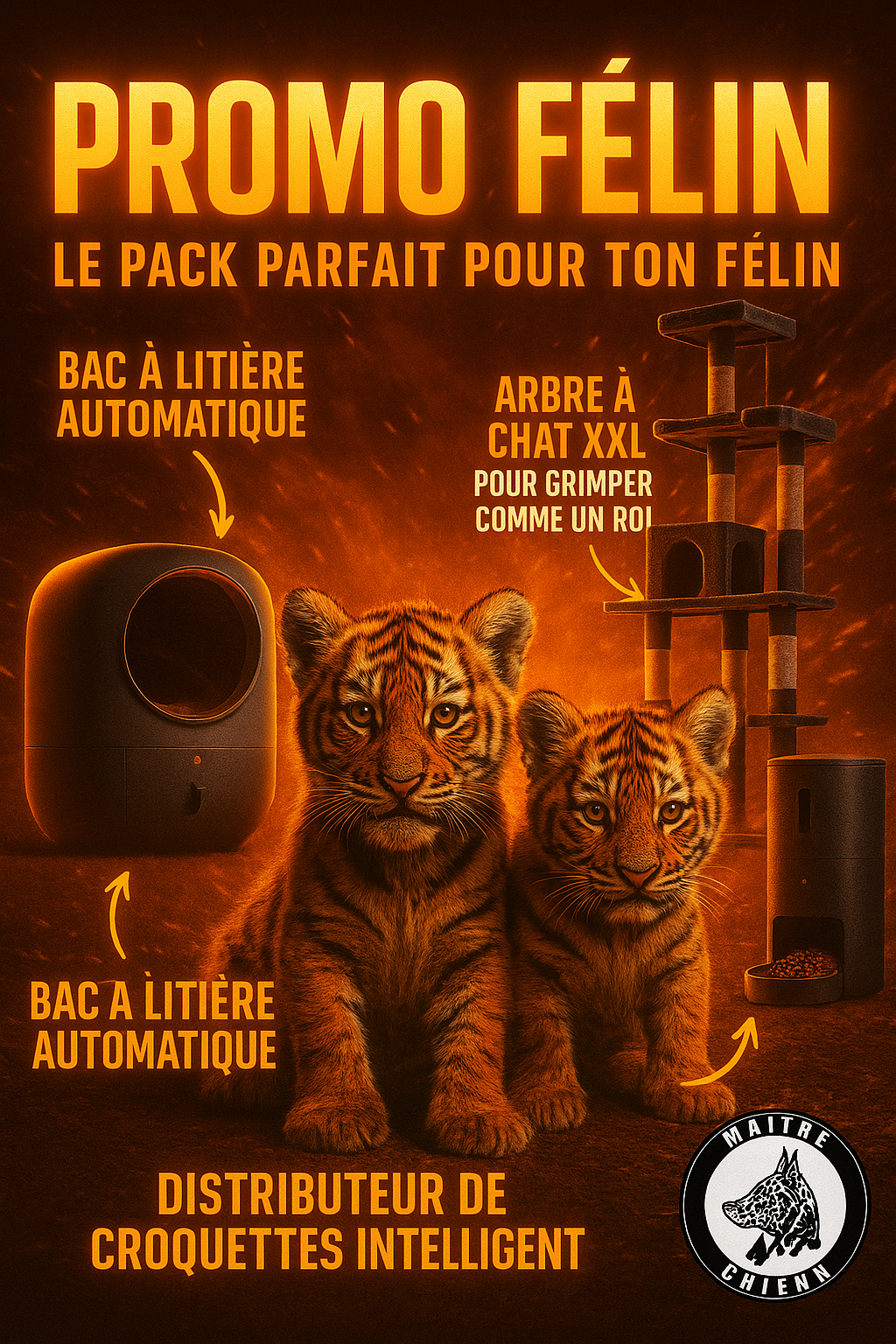 Pack félin Litière automatique haute technologie + disributeur de croquette à distance + un arbre à chat moderne et super stylée